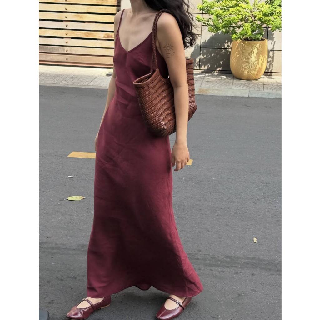 𝗛𝗲𝗿𝗮  - Đầm Linen 2 dây dáng đuôi cá