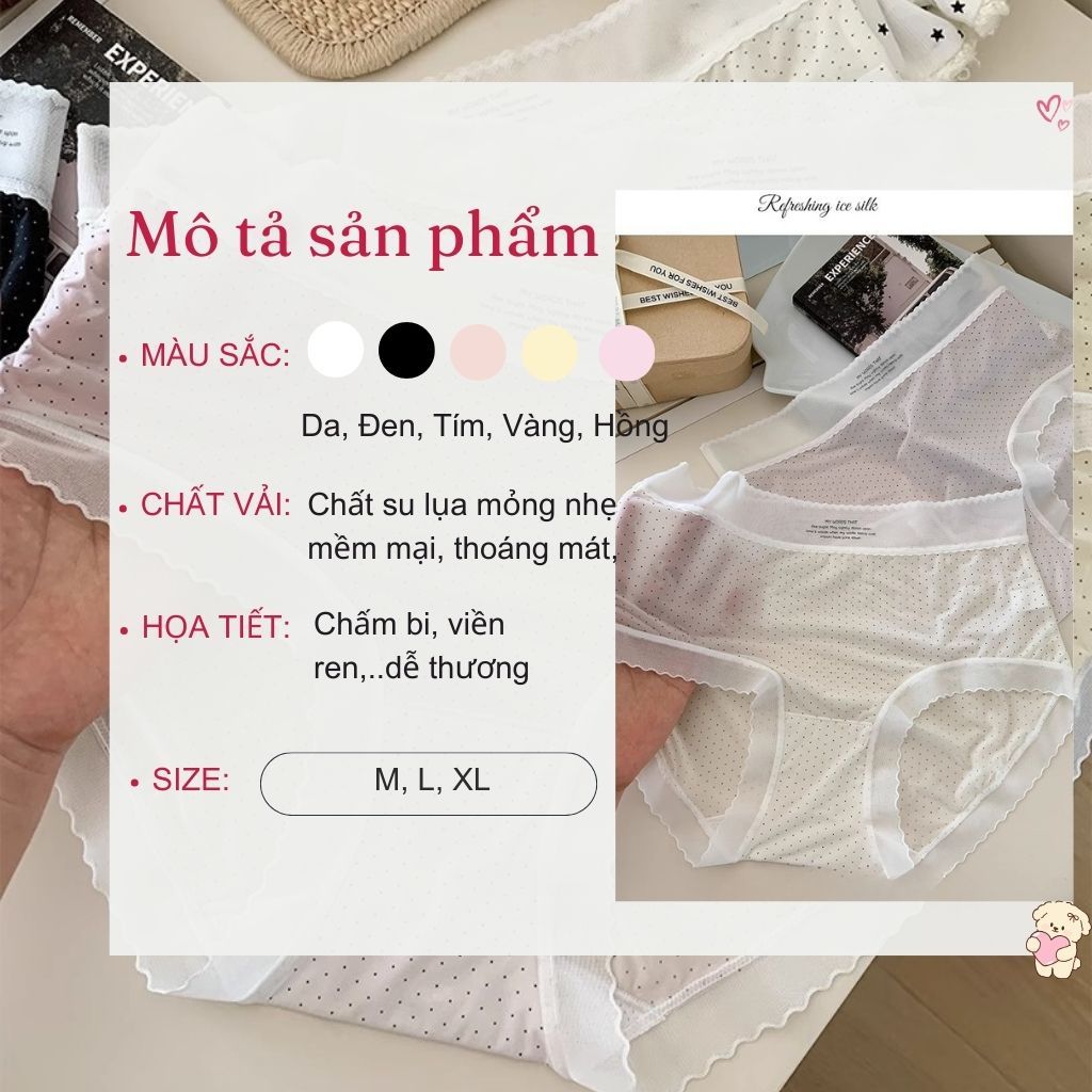 Quần lót nữ su lụa cao cấp mỏng nhẹ êm ái chấm bi xinh xắn đáy lót nâng cấp kháng khuẩn LANIXA L1398