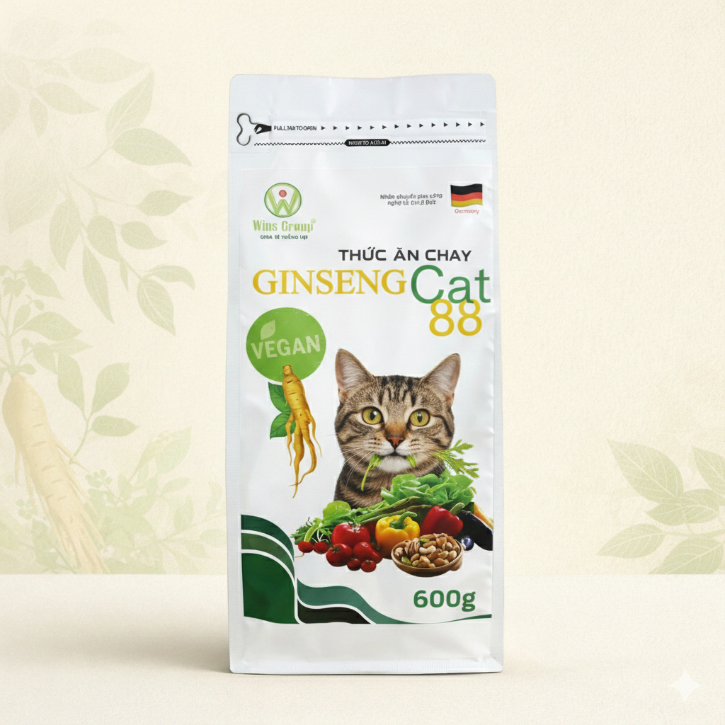 Hạt Chay Cho Mèo Wincat Ginseng Cat 88 – Thức Ăn Thuần Chay, Tốt Tiêu Hóa, 600g