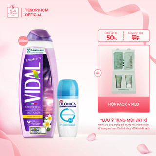 Combo Dầu tắm gội 2in1 Vidal 500ml thành phần thiên nhiên và Lăn khử mùi Deonica 50ml công nghê smart-control