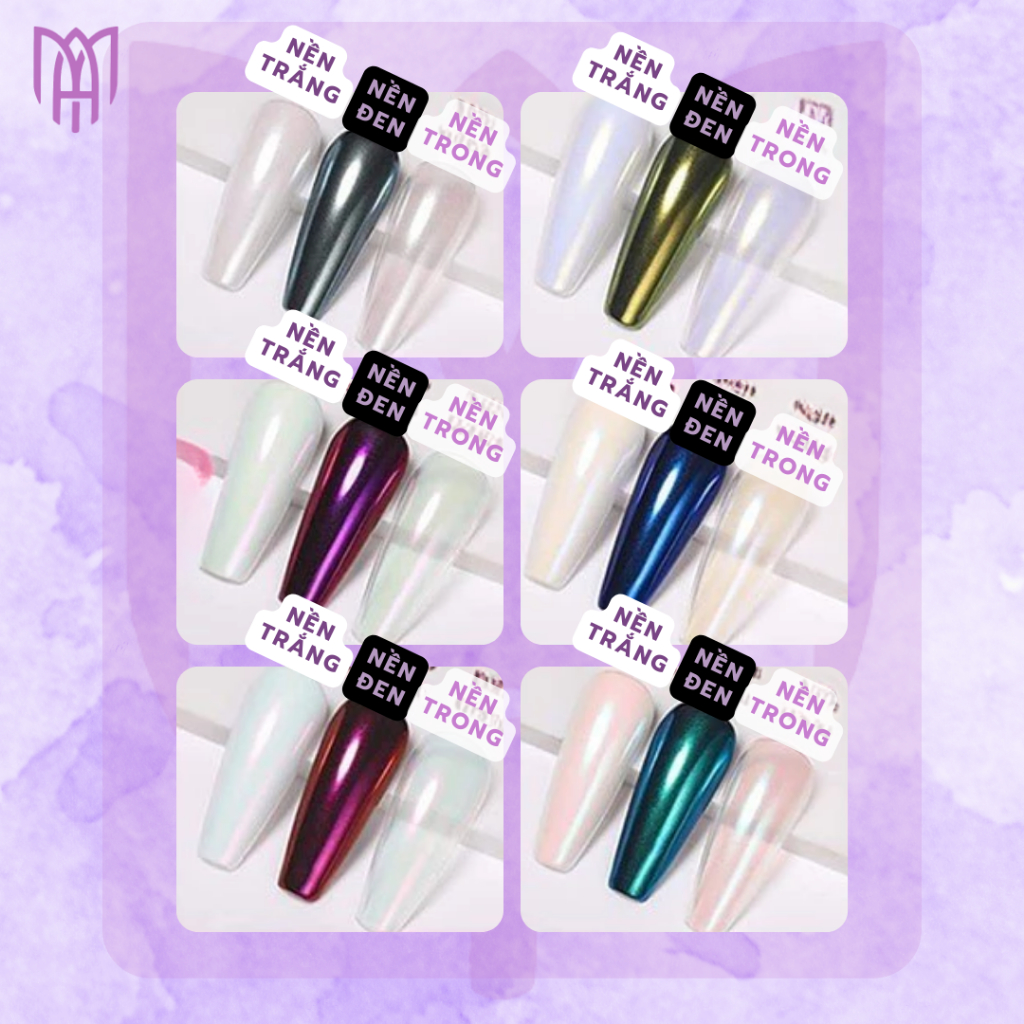 Set 6 Màu Bột Chà Tráng Gương Ánh Ngọc Trai Vỏ Sò Trắng - Tặng Kèm Cọ Chà Bột 0,2g