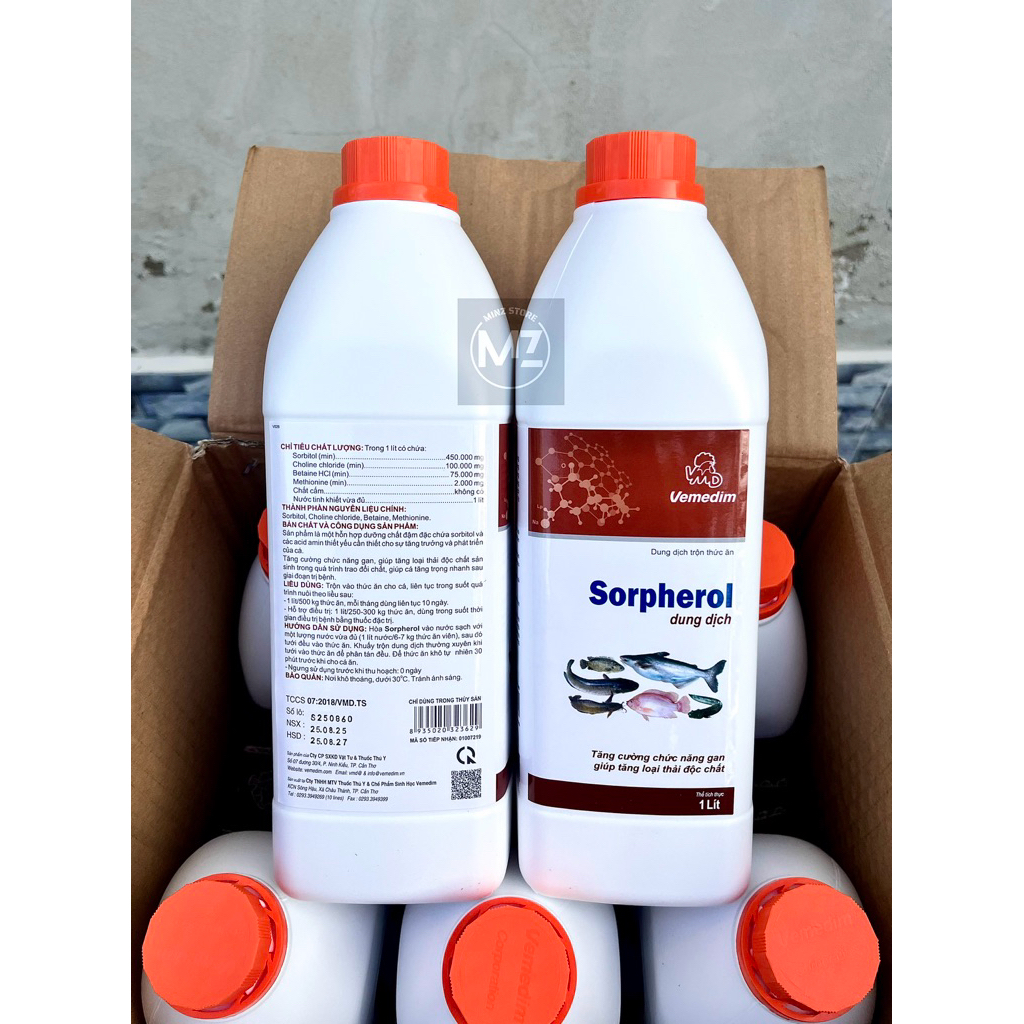 Vemedim SORPHEROL cá, hỗ trợ gan, loại thải độc chất cho cá, ếch, lươn....dung dịch chai (1 lít)