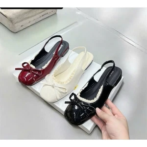 Giày quai hậu đế bằng nơ nhỏ phối viền ren chất liệu da bóng chuẩn Xịn loại 1 MS 415