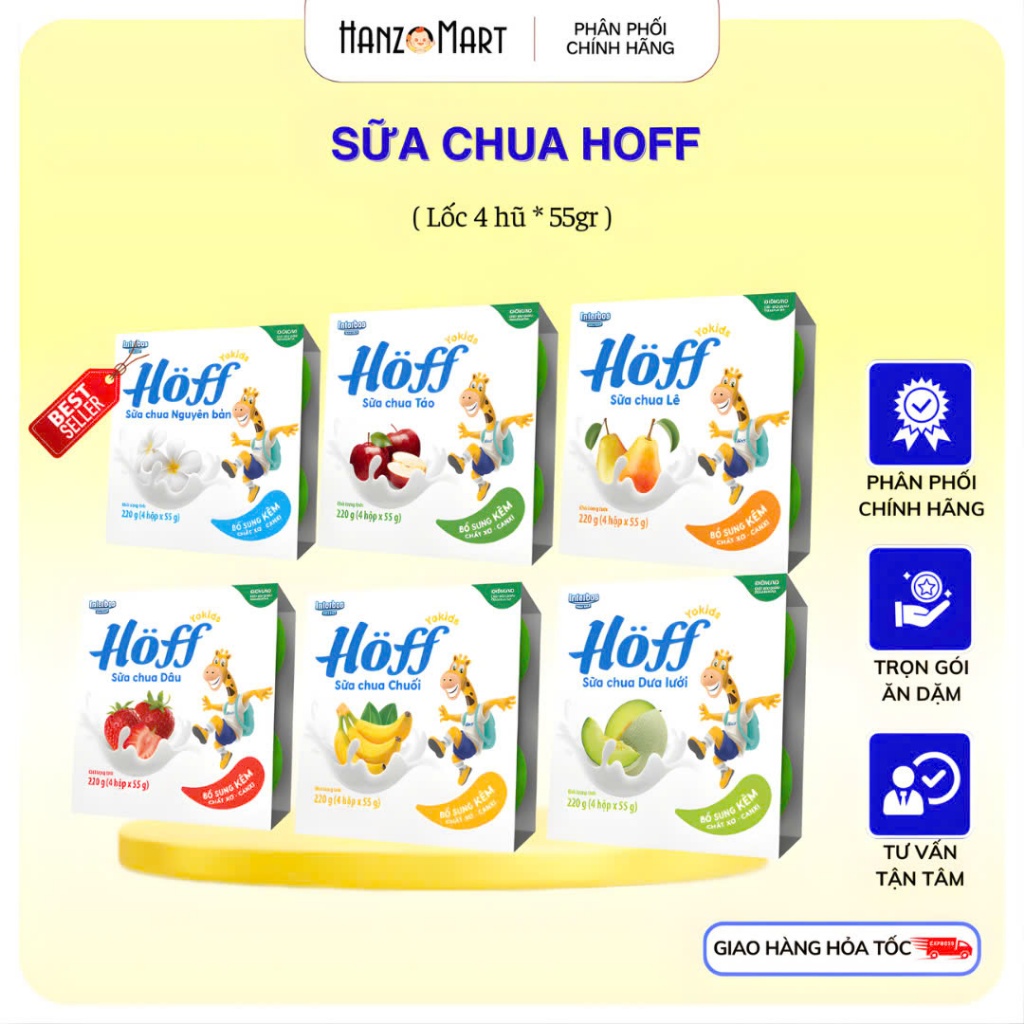 Sữa chua Hoff trái cây cao cấp (lốc 4 hộp) 6m+