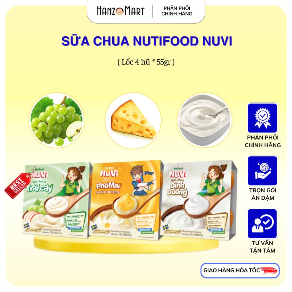 Sữa chua Nuvi đủ vị cho bé từ 6m, lốc 4*55gr