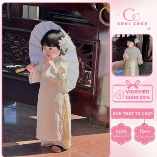 Áo dài ChoiChuu cổ bèo cho bé gái màu trắng kem