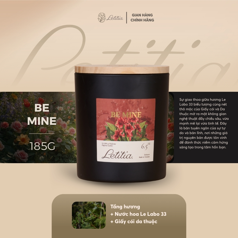 Nến Thơm Quà Tặng Cao Cấp Letitia Be Mine Hương Hoa Diên Vĩ Giúp Dễ Ngủ, Giảm Căng Thẳng, Thư Giãn