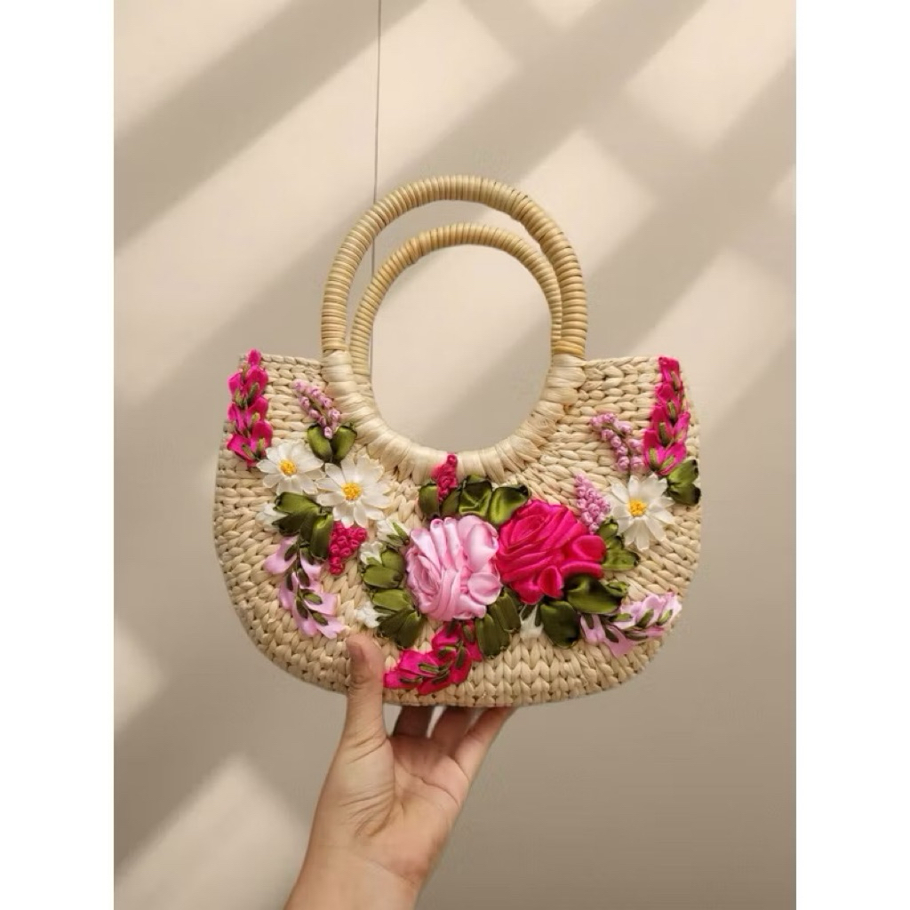 Túi Cói Thêu Hoa Handmade - Túi Cói Cao Cấp - Túi Cói Thêu Tay Bloomy