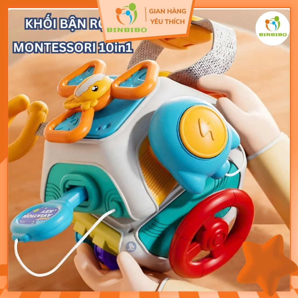 Khối Bận Rộn Montessori 10 Mặt – Đồ Chơi Cầm Tay Khám Phá, Rèn Luyện Kỹ Năng Cho Bé