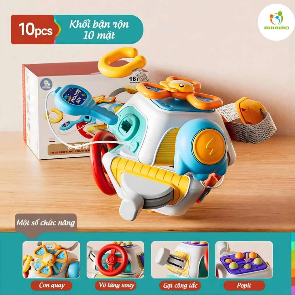 Khối Bận Rộn Montessori 10 Mặt – Đồ Chơi Cầm Tay Khám Phá, Rèn Luyện Kỹ Năng Cho Bé