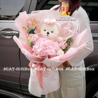 Bó Hoa Gấu Bông Hồng Pastel – Hoa Lụa, Quà Sinh Nhật, Tặng Người Yêu, Bé Gái,Qua tang Valentine, 14/2 ( gau ngẫu nhiên)