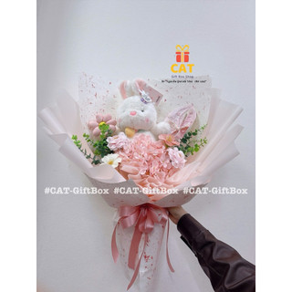 Bó Hoa Gấu Bông Hồng Pastel – Hoa Lụa, Quà Sinh Nhật, Tặng Người Yêu, Bé Gái,Qua tang Valentine, 14/2 ( gau ngẫu nhiên)
