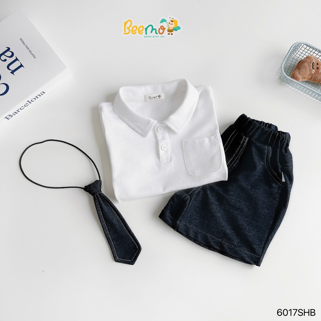 [Chính hãng Beemo] Bộ polo cộc tay phối quần giả bò basic bé trai, set bộ polo cộc tay mềm thoải mái bé trai