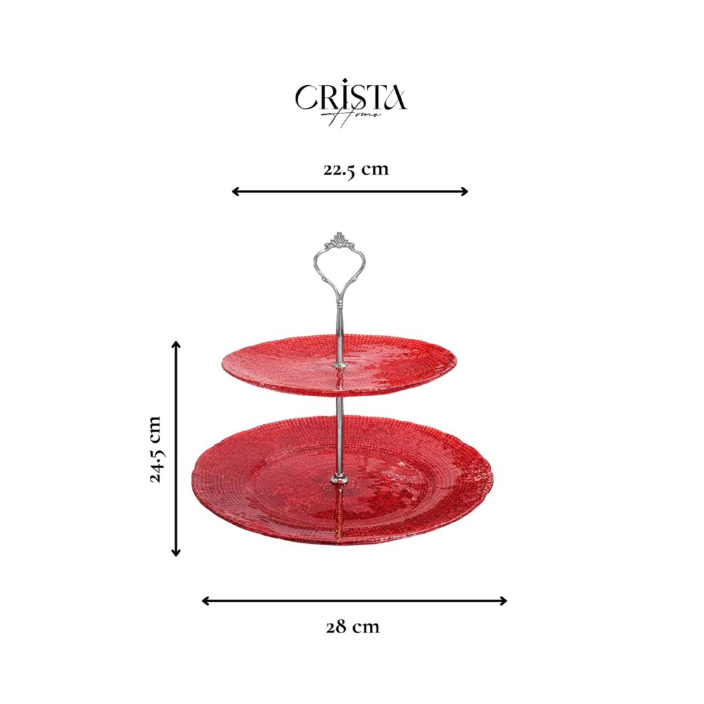Bộ Đĩa Thủy Tinh 2 Tầng Vân Lưới Crista Home 28cm + 22.5cm | Đĩa Bánh, Trái Cây, Bàn Tiệc Cao Cấp Hàng Chính Hãng