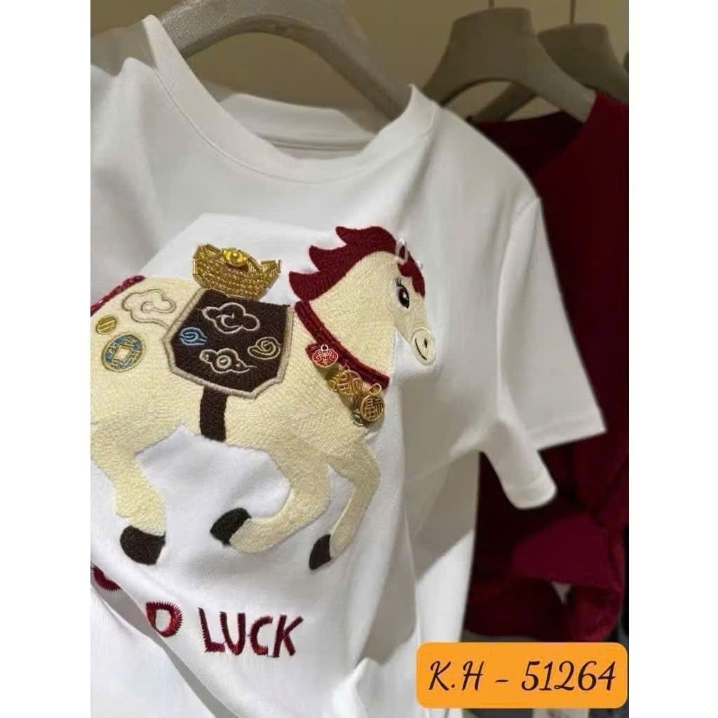 [𝑯𝒂 𝑨𝒏𝒉]Áo Phông Cộc Thêu Ngựa Good Luck QCL1