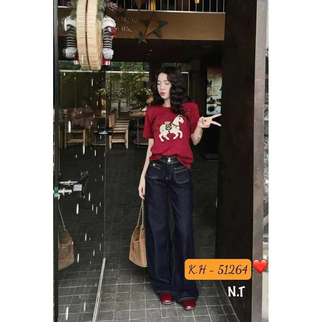 [𝑯𝒂 𝑨𝒏𝒉]Áo Phông Cộc Thêu Ngựa Good Luck QCL1