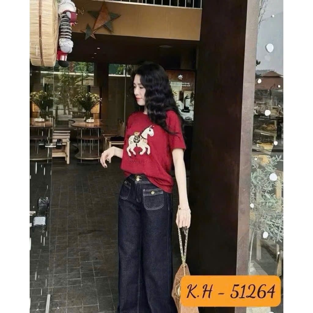 [𝑯𝒂 𝑨𝒏𝒉]Áo Phông Cộc Thêu Ngựa Good Luck QCL1