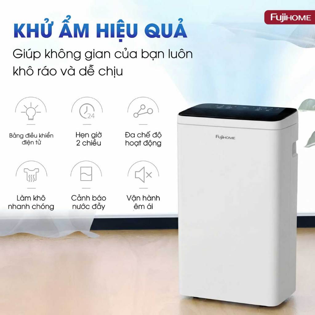 Máy hút ẩm chống nồm ẩm sấy quần áo Ionizer Nhập Khẩu FUJIHOME DH10LITE 10L tiết kiệm điện
