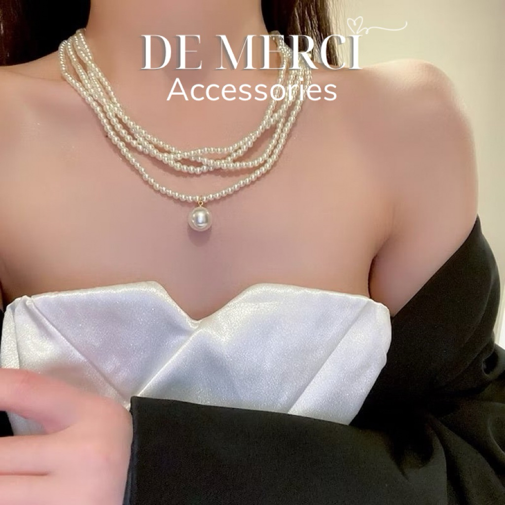 Vòng Cổ Nhiều Lớp Đính Ngọc Trai De Merci Accessories Thanh Lịch Thời Trang Hàn Quốc Cho Nữ DC066