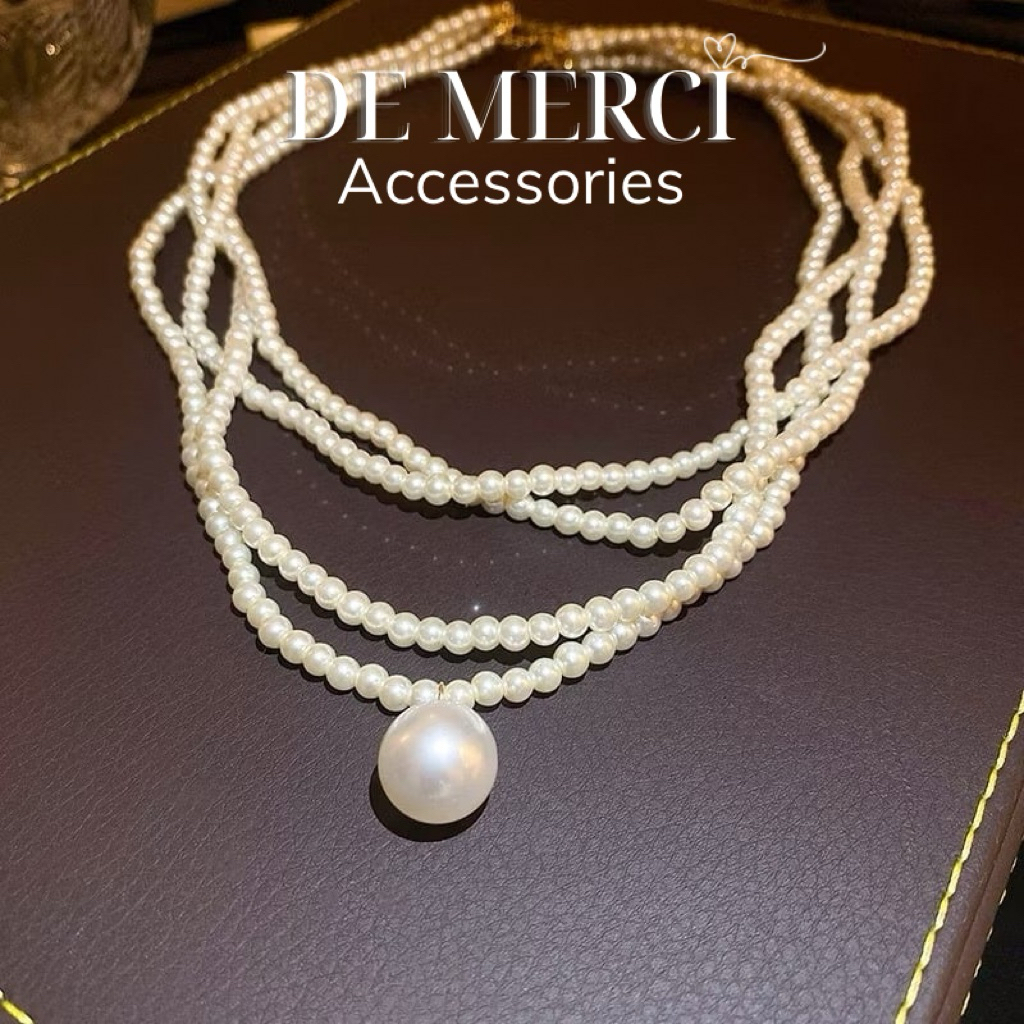 Vòng Cổ Nhiều Lớp Đính Ngọc Trai De Merci Accessories Thanh Lịch Thời Trang Hàn Quốc Cho Nữ DC066