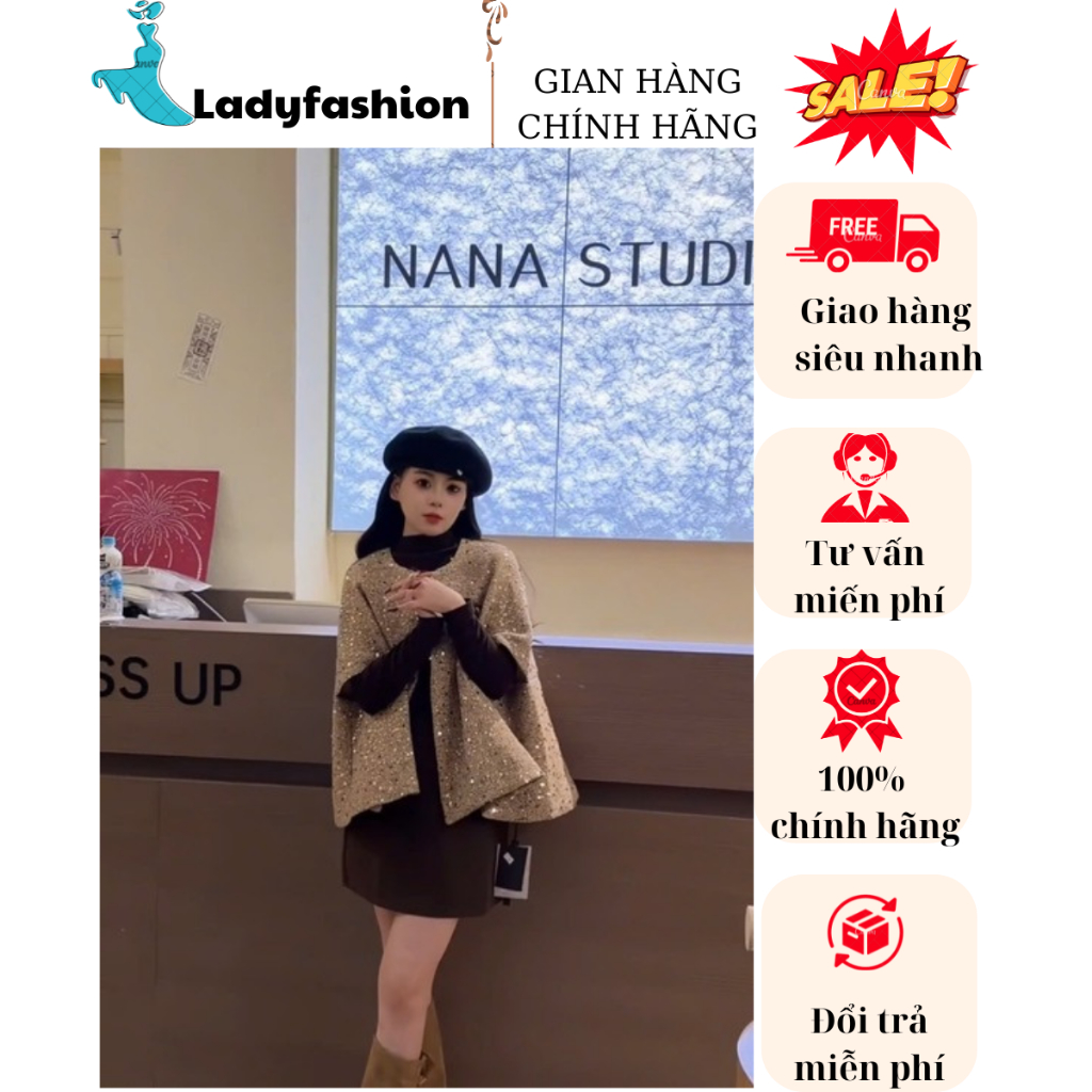 [ Hình Thật ] Áo Cape Tweed Nữ Cao Cấp Ánh Kim – Áo Choàng Dáng Ngắn Phong Cách Tiểu Thư Hàn Quốc Thu Đông Tweed Ánh Kim
