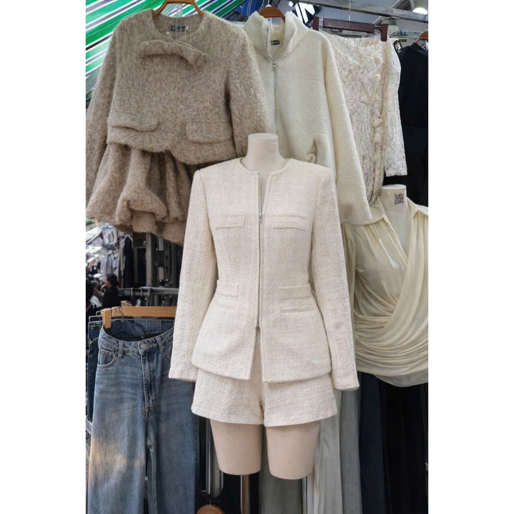[Hàng QC ] Set Vest Nữ Tweed Trắng Cao Cấp ,Áo Vest Dáng Ôm Phối Quần Short, Phong Cách Tiểu Thư Sang Trọng New 2025
