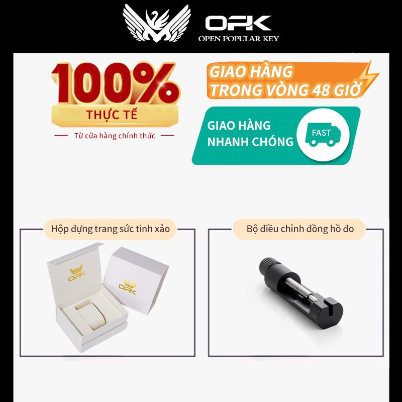 OPK Đồng hồ Nam Thạch anh Dây đeo bằng thép không gỉ Lịch Quà Thật Chống thấm nước Đa chức năng 8165