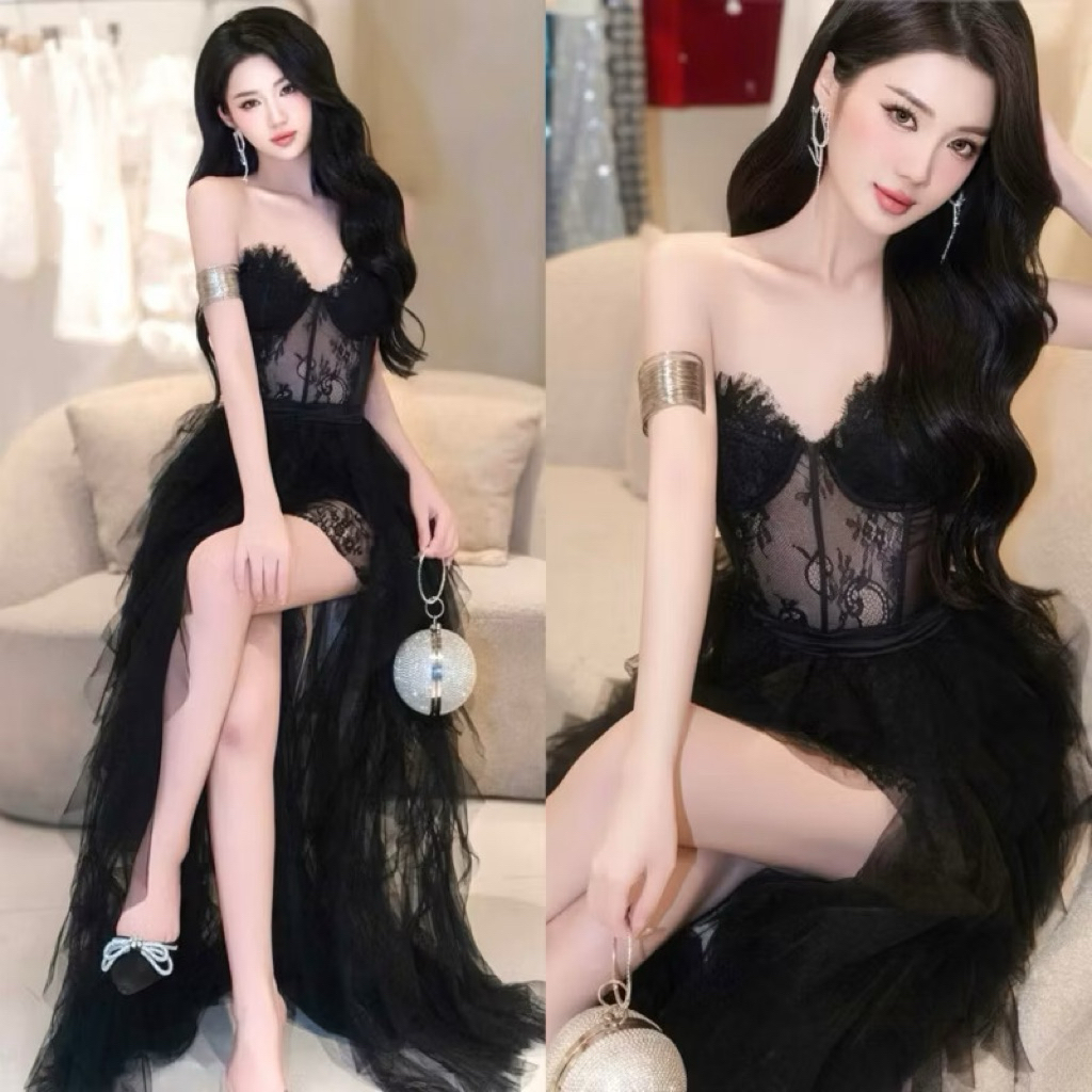 Đầm Cúp Ngực Coset Xẻ Chân Dài Xoè