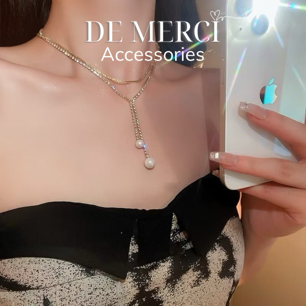 Vòng cổ dây chuyền xương đòn viền ngọc trai hai lớp với ánh sáng kim cương sang trọng DC067