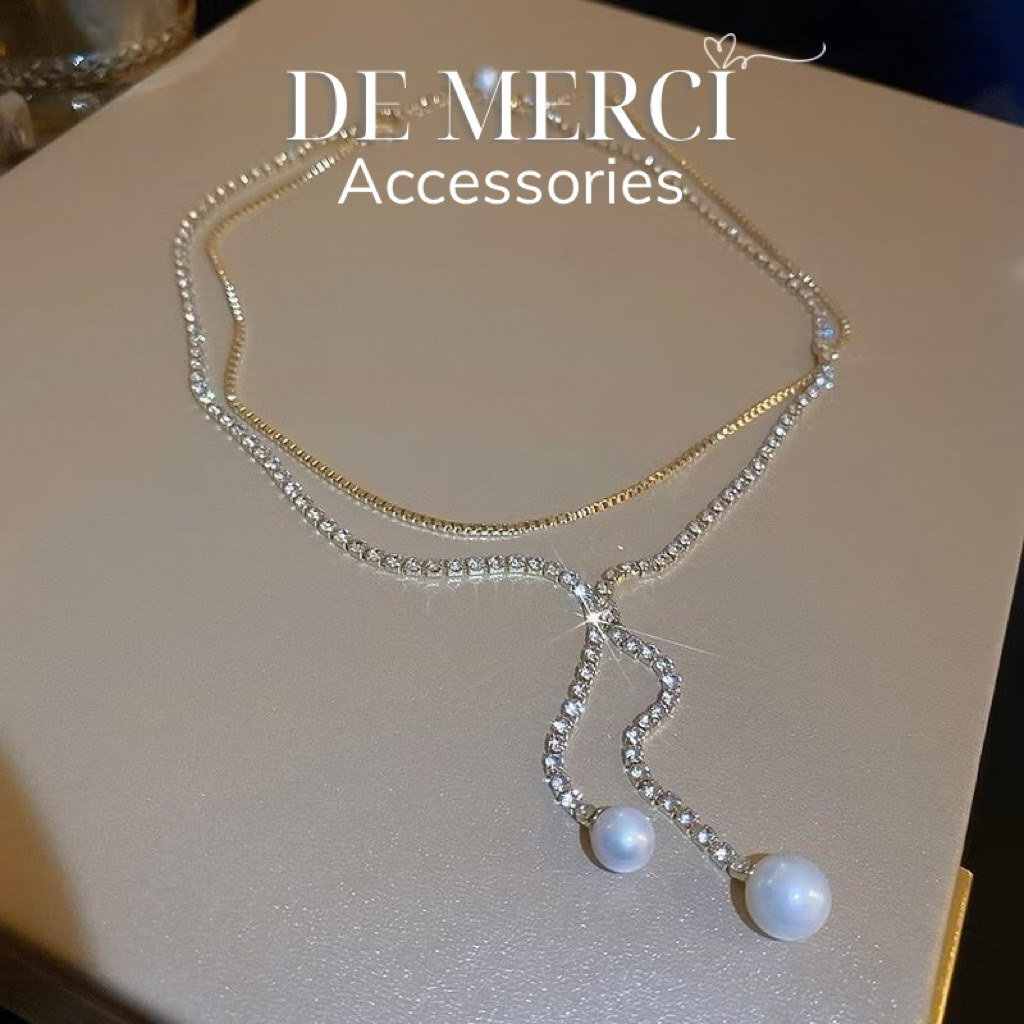 Vòng cổ dây chuyền xương đòn viền ngọc trai hai lớp với ánh sáng kim cương sang trọng DC067
