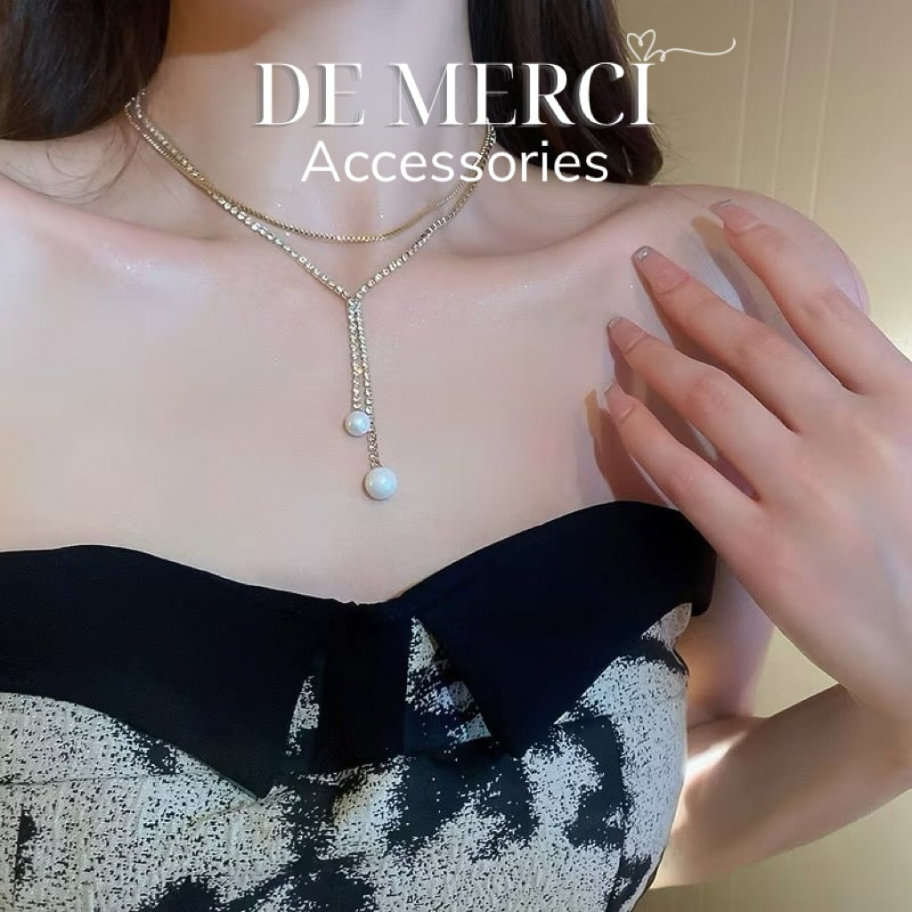 Vòng cổ dây chuyền xương đòn viền ngọc trai hai lớp với ánh sáng kim cương sang trọng DC067