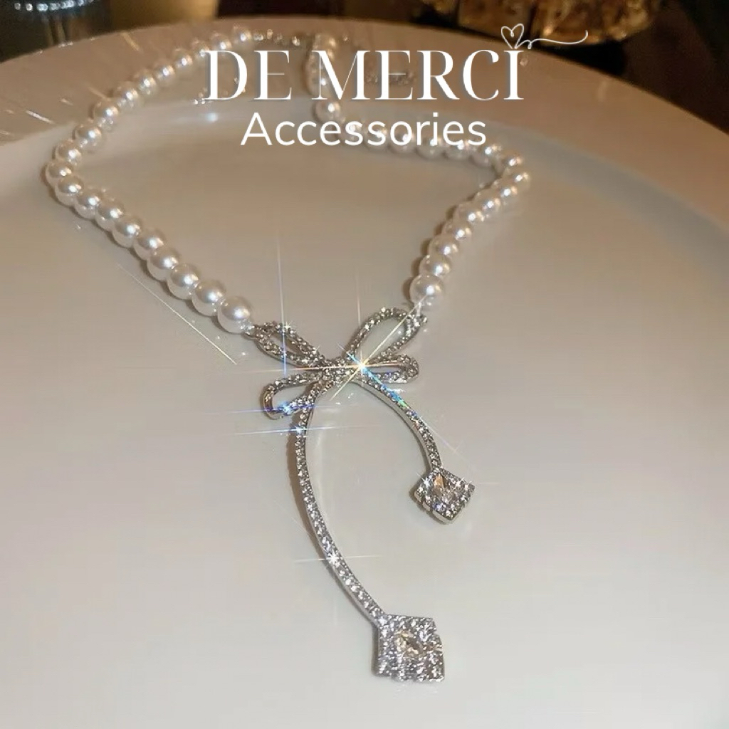 Vòng cổ Mặt Nơ Đính Đá Ngọc Trai De Merci Accessories Sang Trọng Thời Trang DC069