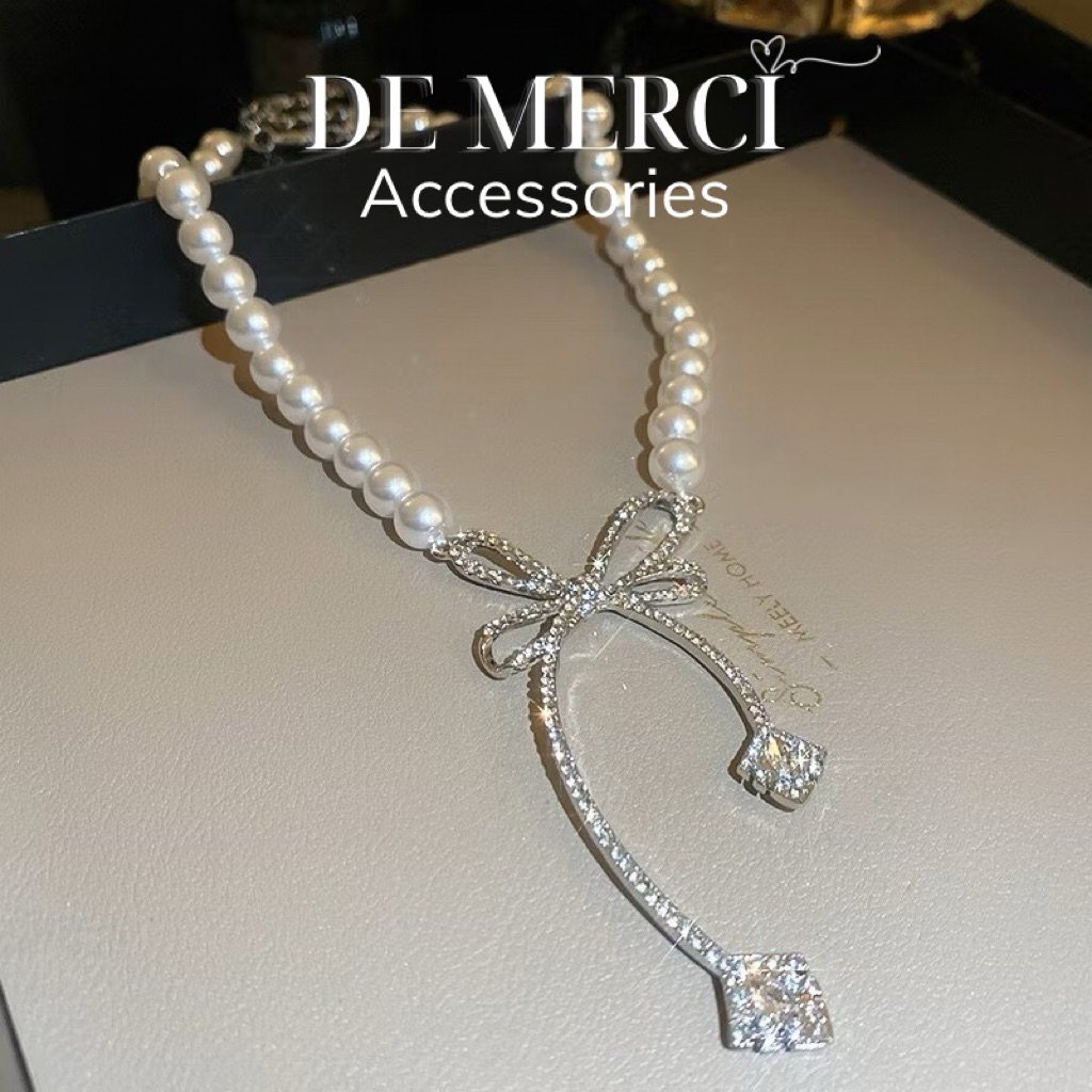 Vòng cổ Mặt Nơ Đính Đá Ngọc Trai De Merci Accessories Sang Trọng Thời Trang DC069