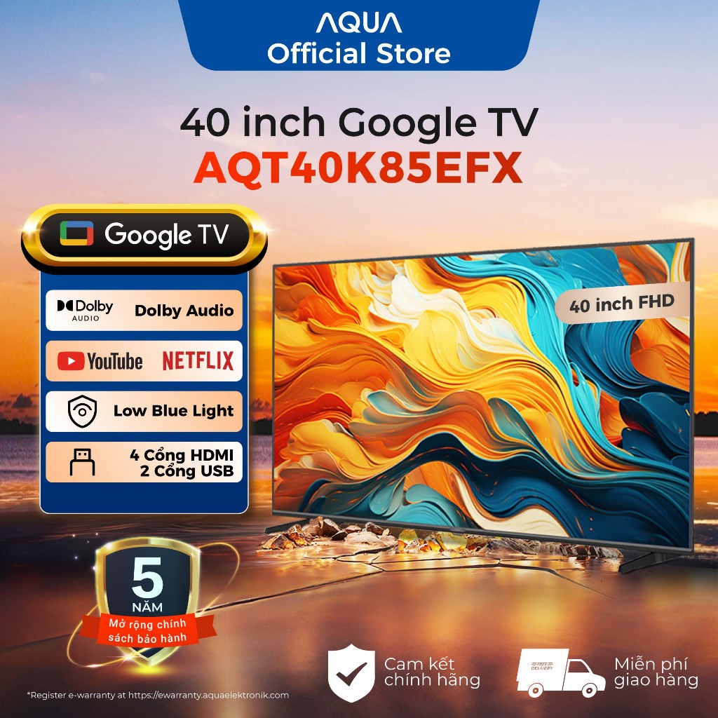 Google Tivi AQUA FHD 40 Inch AQT40K85EFX HDR10 Dolby Audio - Freeship - BH 1 Đổi 1 730 Ngày