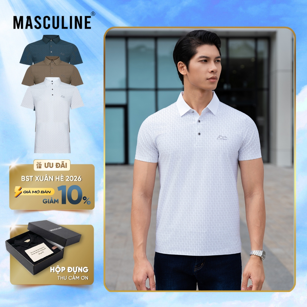 Áo polo nam cao cấp MASCULINE, Dáng regular fit họa tiết caro thành phần tơ tằm mềm mại - MPL53