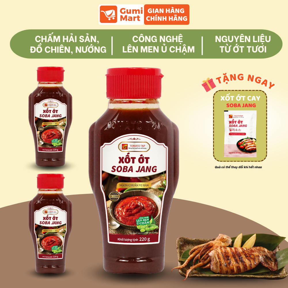 Sốt Ớt SobaJang Tomato T&P Combo 3 Chai 220g Chấm Đồ Chiên, Nướng, Chấm Hải Sản, Chấm Gà Rán