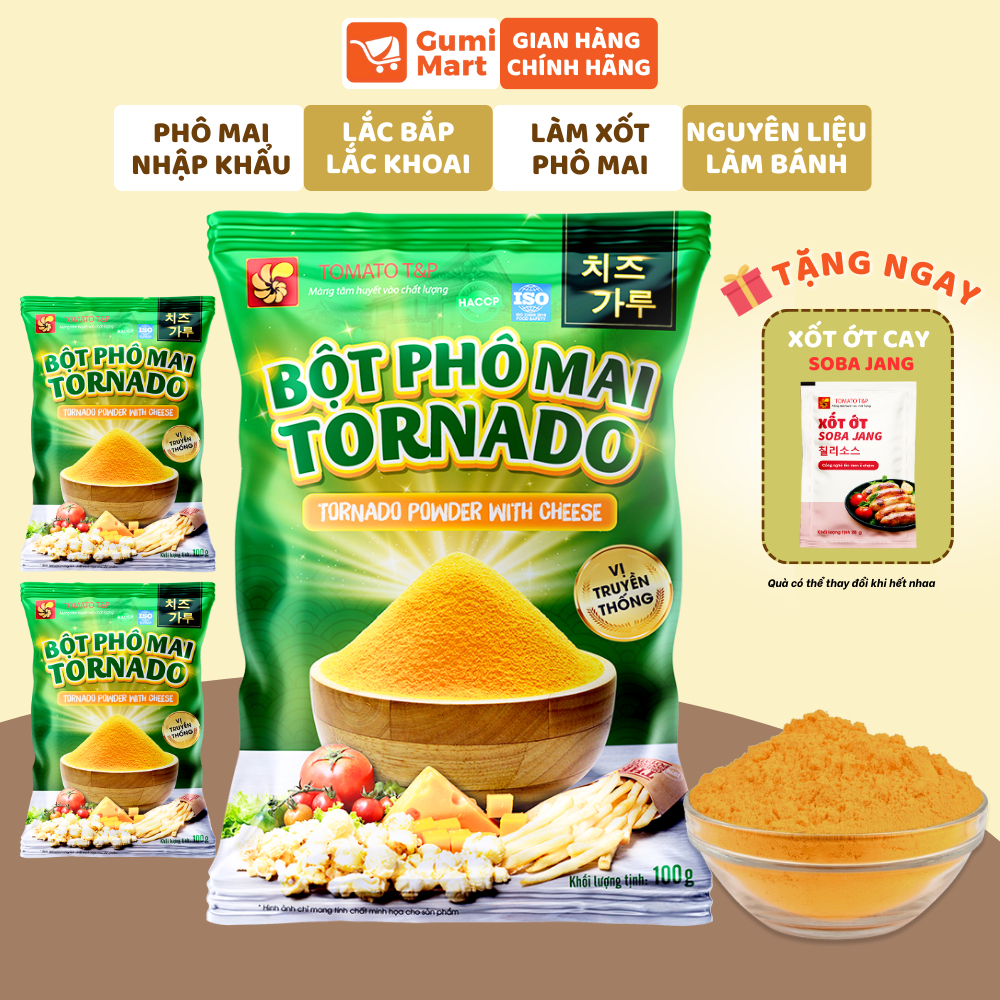 Combo 3 Bột Phô Mai Lắc Tomato T&P Gói 100g, Bột Phô Mai Lắc Khoai, Gà Rán, Nguyên Liệu Làm Bánh
