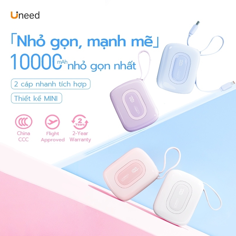 【CCC】Pin sạc dự phòng 10000mah Uneed 3-in-1, Sạc nhanh PD 22.5W type-c ...
