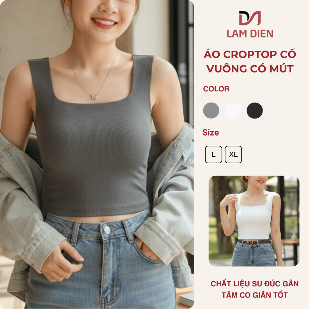 Áo Croptop Nữ Áo Bra Nữ Chất Liệu Su Đúc Gân Tăm Bản To Cổ Vuông Có Mút Nhiều Size LAS003