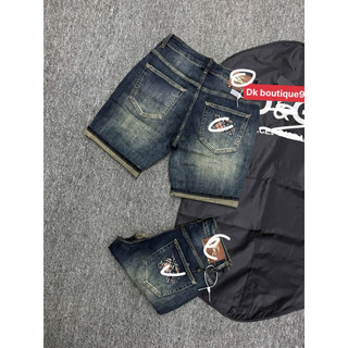 Quần Short Jean Nam Wash Bạc Phối Họa Tiết Thêu Cá Tính, Form Slim Fit Trẻ Trung