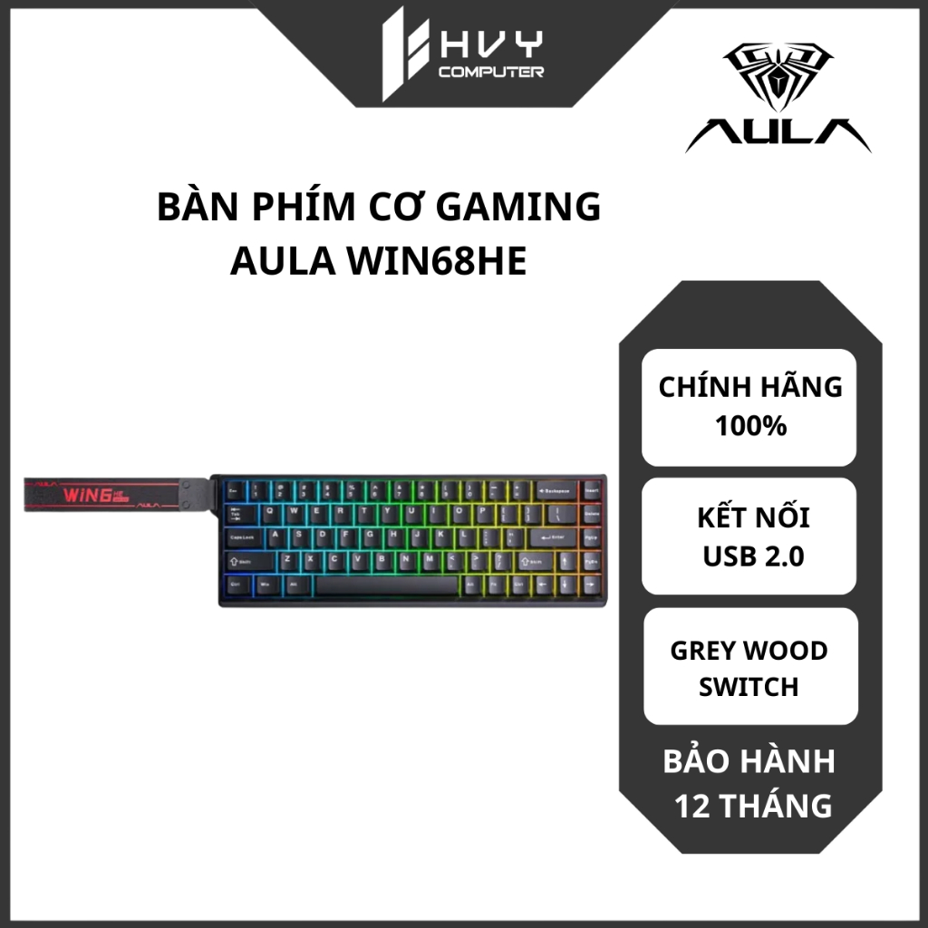 Bàn phím cơ gaming AULA WIN68HE | | LED RGB, Switch Grey Wood, Layout ...