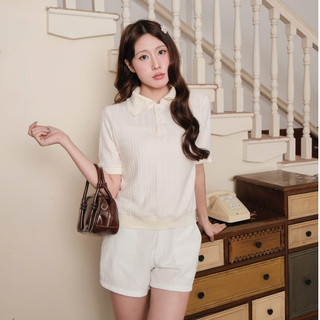 NAVIE X EVA - Áo polo len dệt kim phối ren thời trang nữ