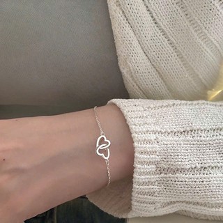 Vòng đeo tay mạ bạc họa tiết trái tim đôi đơn giản thời trang cho Nữ/ Quà tặng dành cho người Yêu