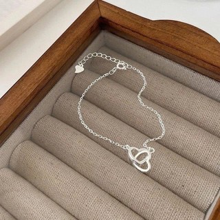 Vòng đeo tay mạ bạc họa tiết trái tim đôi đơn giản thời trang cho Nữ/ Quà tặng dành cho người Yêu