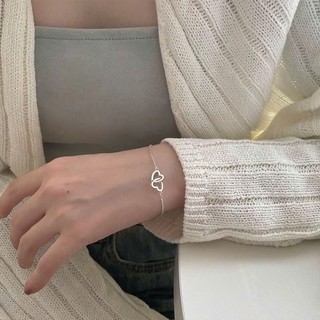 Vòng đeo tay mạ bạc họa tiết trái tim đôi đơn giản thời trang cho Nữ/ Quà tặng dành cho người Yêu