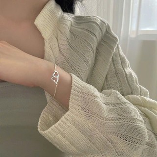Vòng đeo tay mạ bạc họa tiết trái tim đôi đơn giản thời trang cho Nữ/ Quà tặng dành cho người Yêu