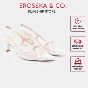 EROSSKA - Giày cao gót Slingback lưới mũi nhọn phối nơ thanh lịch cao 7cm màu trắng kem - EH070