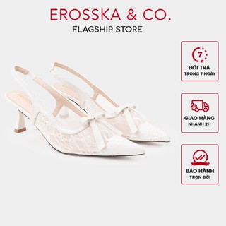EROSSKA - Giày cao gót Slingback lưới mũi nhọn phối nơ thanh lịch cao 7cm màu trắng kem - EH070