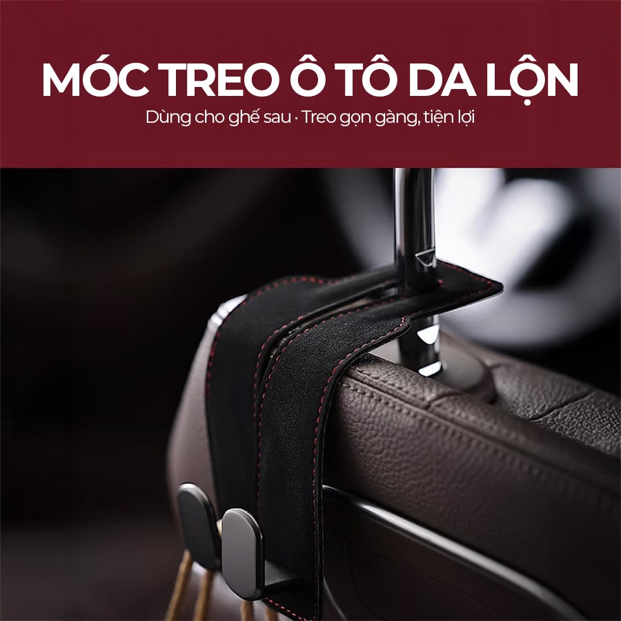 Móc Treo Kép Đa Năng Trên Ô Tô CIND BO-N021 Bằng Kim Loại Bọc Da Lộn Sang Trọng Cho Nội Thất Xe