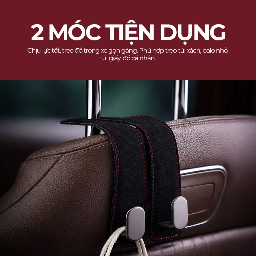 Móc Treo Kép Đa Năng Trên Ô Tô CIND BO-N021 Bằng Kim Loại Bọc Da Lộn Sang Trọng Cho Nội Thất Xe